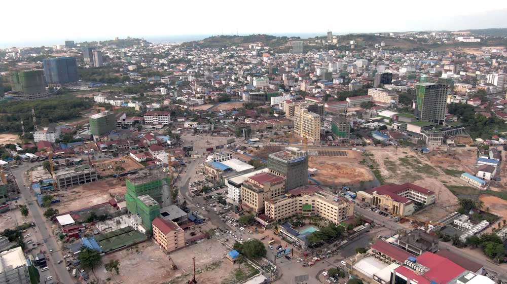 Sihanoukville skyline from city to port. According to local media, the Cambodian government issued 163 casino licenses over the past year. Photo: RFA