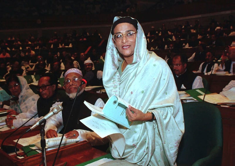 Bangladesh Prime Minister Sheikh Hasina speaks at the opening session of the national parliament, in Dhaka, July 14, 1996. [Pavel Rahman, AP]