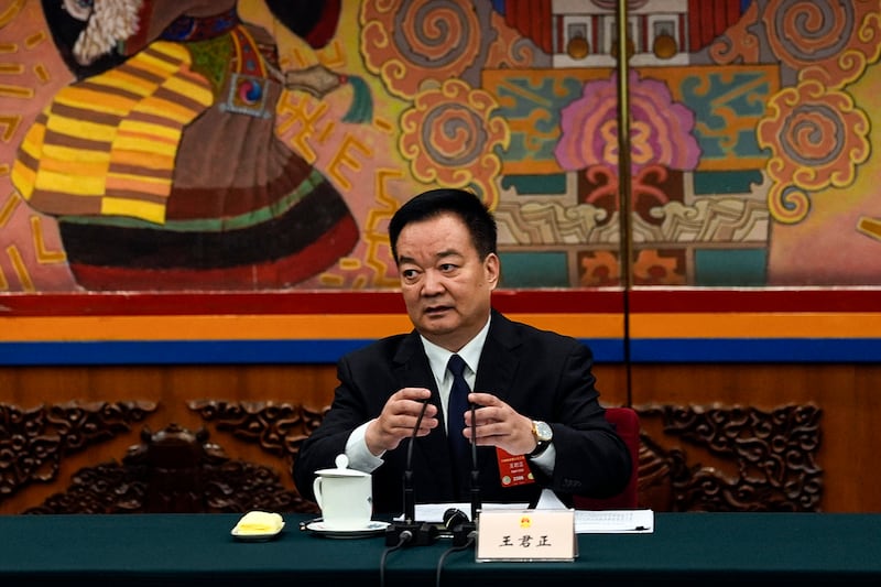 Wang Junzheng, Communist Party secretary for China's Tibet Autonomous Region, leads a deliberation on the government work report, on the sideline of the National People's Congress in Beijing, March 6, 2025.