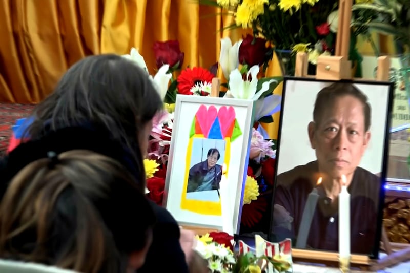 A funeral service for former Cambodian opposition lawmaker Lim Kimya is held at a Cambodian Buddhist pagoda near Paris, Jan. 16, 2025.