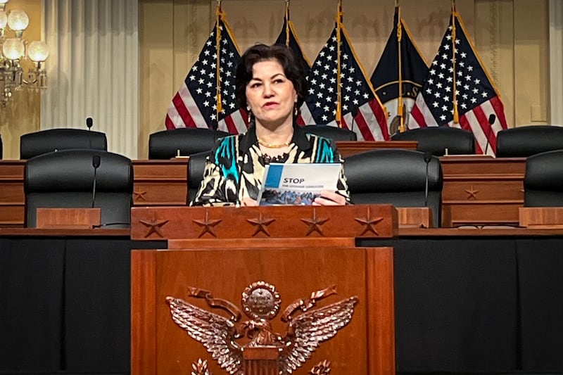 Campaign for Uyghurs founder and executive cirector Rushan Abbas speaks on Capitol Hill, March 25, 2025, in Washington.