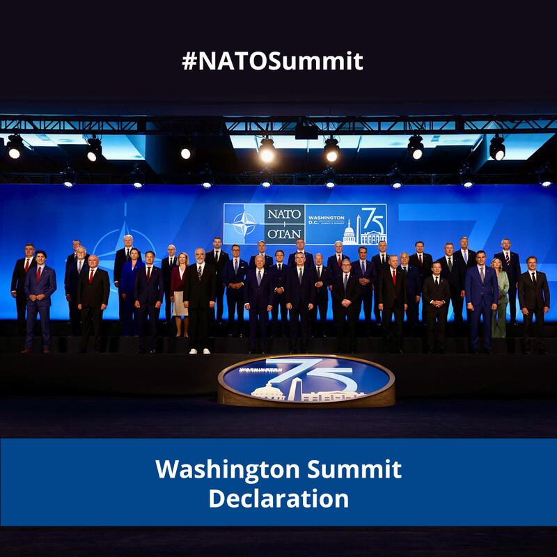 32個北約成員國的領導人周三在華盛頓舉行北約峰會。(北約X官方帳號)